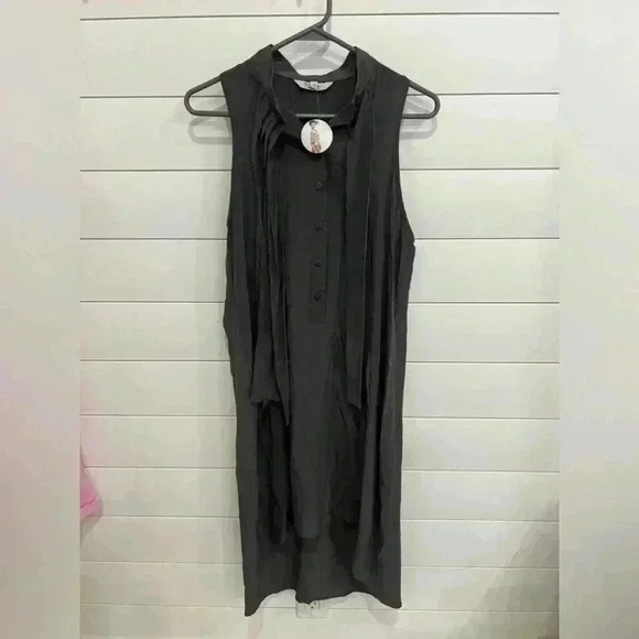 Tucker Sleeveless High Low Silk Dress Dark Grey - Picture 5 of 6